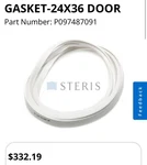 Amsco P097487091 White Silicone Door Gasket 24X36" Od New Sealed Steris 3000 Oem. Fixed Price $245.99.