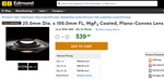Edmund Optics 25MM Dia. 100.0MM Fl MGF2 Coated, Plano Convex Lens 32-482. Fixed Price $27.90.