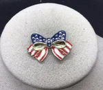 Vintage Gold Tone Costume Enameled American Flag Themed Bow Pin A416. Fixed Price $7.99.