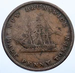 1843 Canada New Brunswick British Queen Victoria Ship 1/2 Penny Token I115293. Fixed Price $238.20.