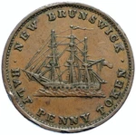 1843 Canada New Brunswick British Queen Victoria Hms Ship 1/2 Penny Token I99404. Fixed Price $358.20.