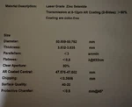 Ar Coated Zinc Selenide Windows. Fixed Price $105.00.