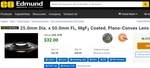 Edmund Optics 25MM Dia. 50.0MM Fl MGF2 Coated, Plano Convex Lens 32-478. Fixed Price $23.25.