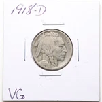 1918-D 5C Buffalo Head Nickel In Vg Condition #6913. Fixed Price $35.00.