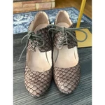 All Black Gray "fish Scale" 3.25" Wedge Heels Lace Up Sz. 41.5. Fixed Price $40.00.