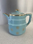 Vintage 1950S Large Light Blue & Gold Daisy Hall Moderne Teapot Clean Interior. Fixed Price $39.95.