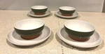 Thomas Germany Ceramic Green/orange/white Set 4 Bowls & Plates/saucers. Fixed Price $40.00.