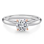 925 Sterling Silver With 10K Rose Gold Prongs Cushion Cut Lab Grown Diamond. Fixed Price $369.99.